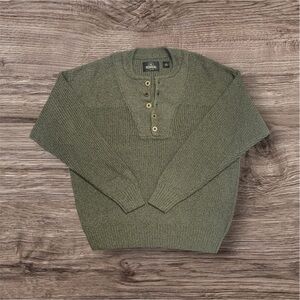 RedHead Mens Henley Sweater Olive Green Ribbed Knit Pullover Large